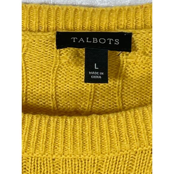 Talbots Sweater Large Mustard Yellow Cable Knit Lambswool Blend Button Detail - Picture 8 of 11